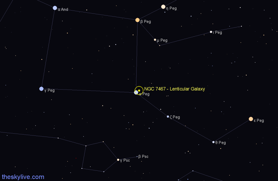 Finder chart NGC 7467 - Lenticular Galaxy in Pegasus star