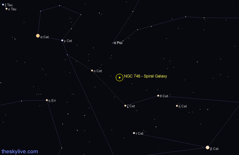 Finder chart NGC 748 - Spiral Galaxy in Cetus star