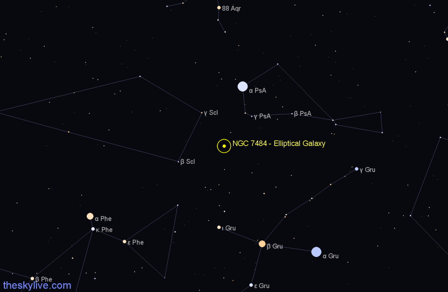 Finder chart NGC 7484 - Elliptical Galaxy in Sculptor star