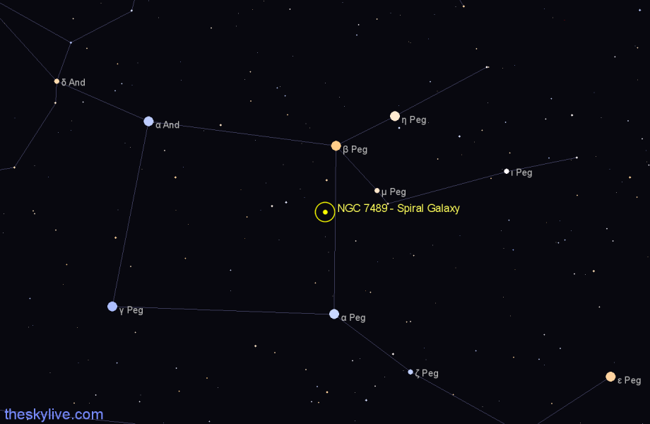 Finder chart NGC 7489 - Spiral Galaxy in Pegasus star