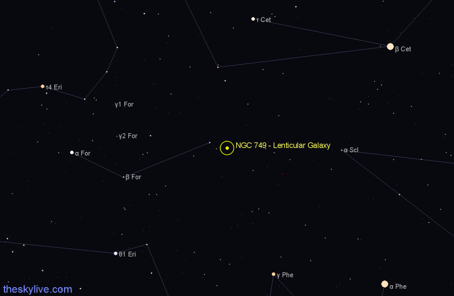 Finder chart NGC 749 - Lenticular Galaxy in Fornax star