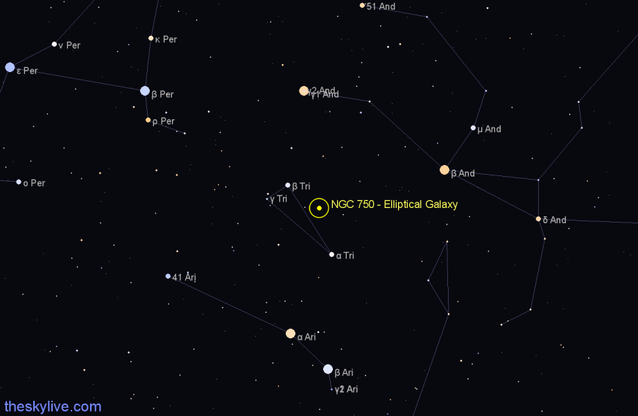 Finder chart NGC 750 - Elliptical Galaxy in Triangulum star