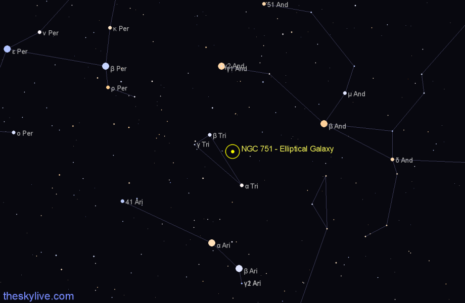 Finder chart NGC 751 - Elliptical Galaxy in Triangulum star