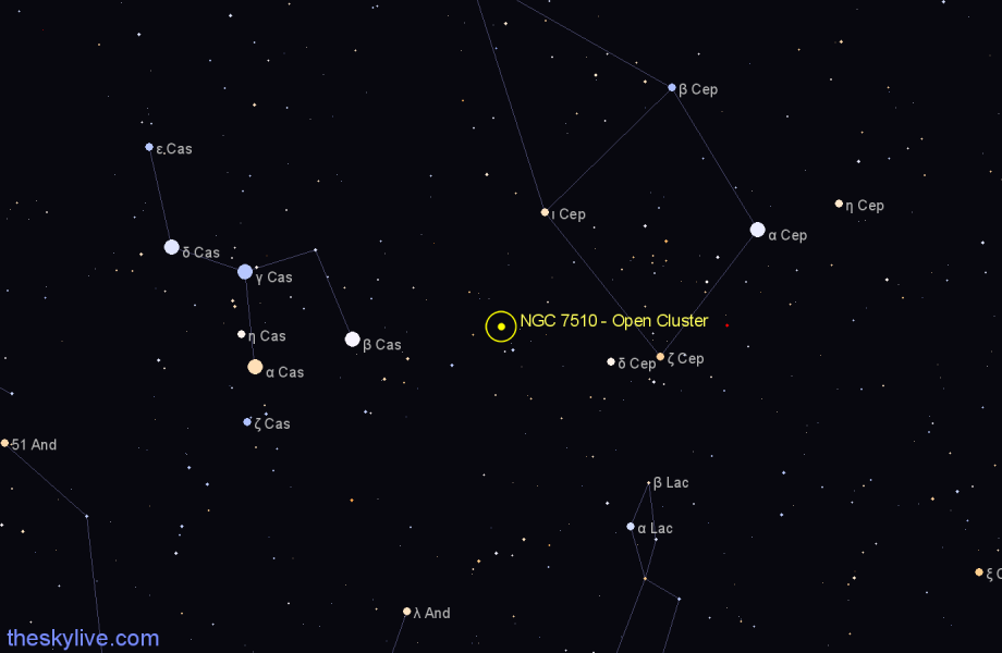 Finder chart NGC 7510 - Open Cluster in Cepheus star