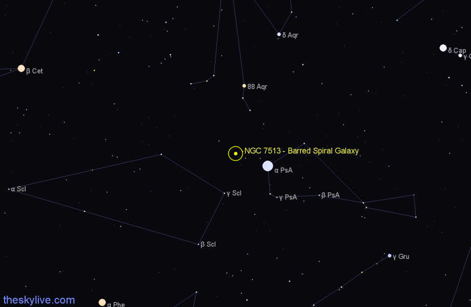 Finder chart NGC 7513 - Barred Spiral Galaxy in Sculptor star