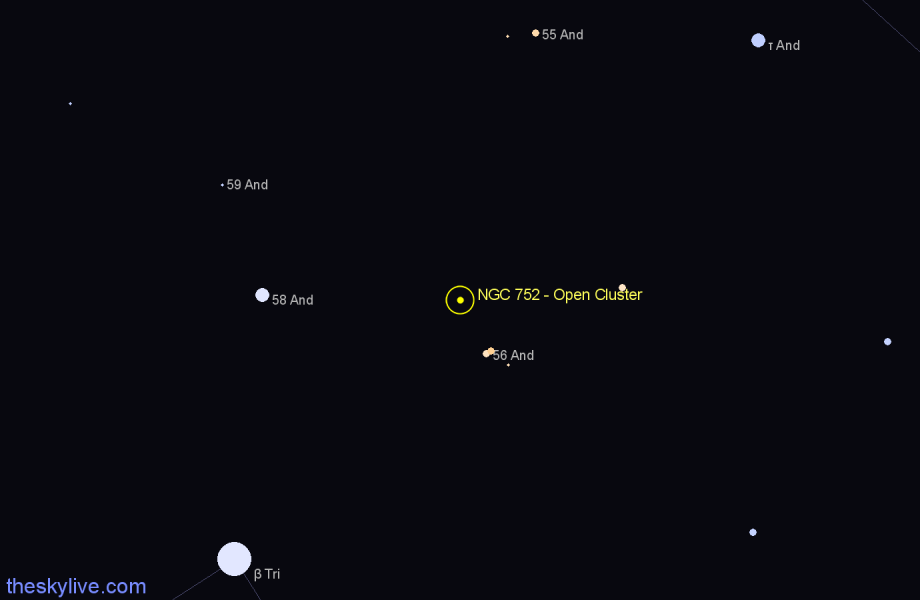 Finder chart NGC 752 - Open Cluster in Andromeda star