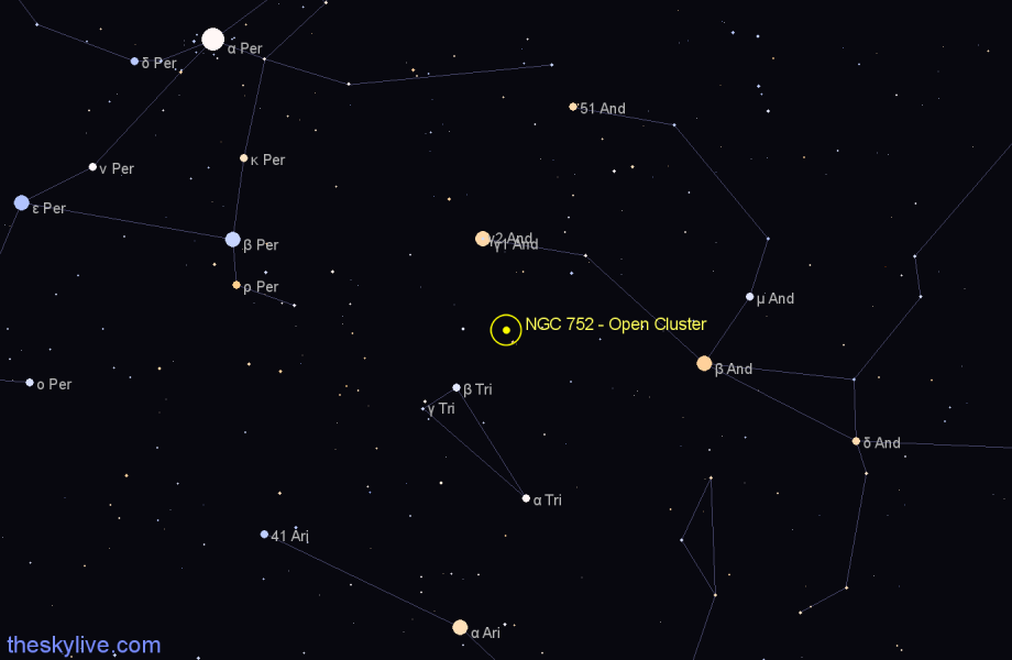 Finder chart NGC 752 - Open Cluster in Andromeda star