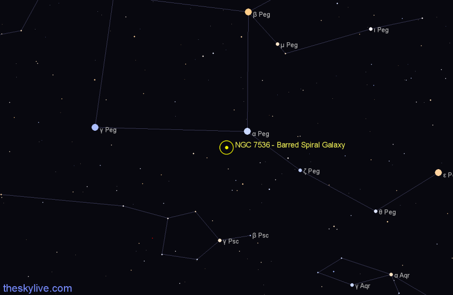 Finder chart NGC 7536 - Barred Spiral Galaxy in Pegasus star