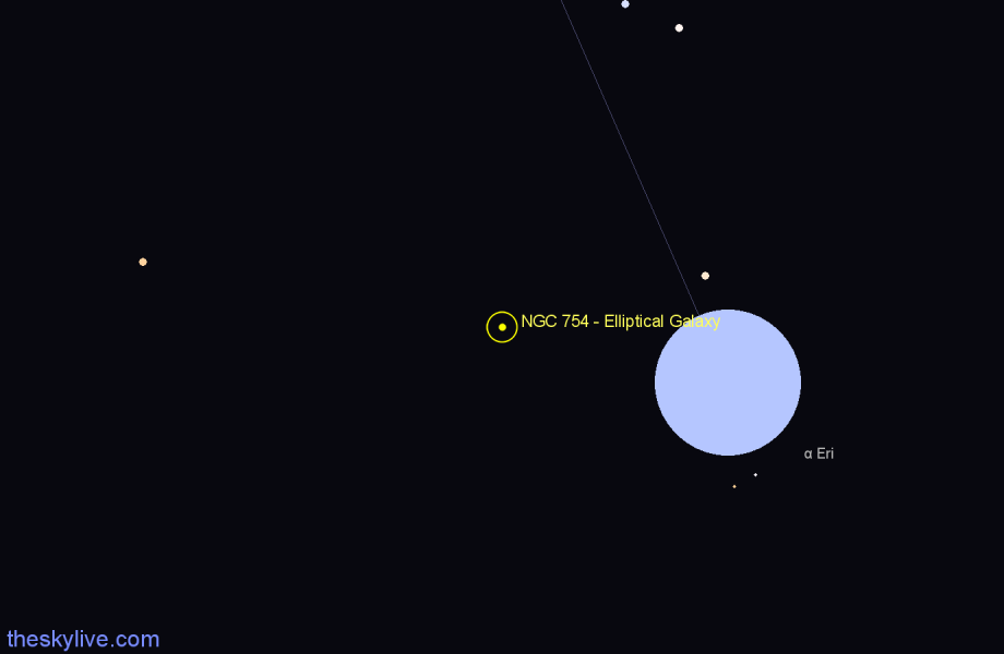 Finder chart NGC 754 - Elliptical Galaxy in Eridanus star