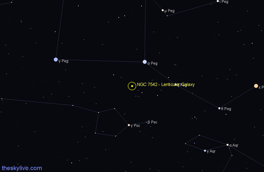Finder chart NGC 7542 - Lenticular Galaxy in Pegasus star