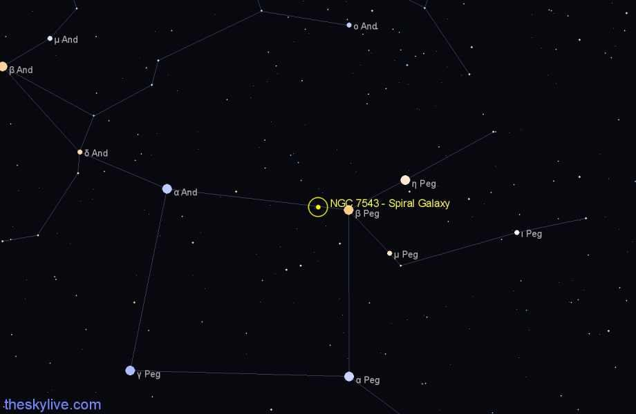 Finder chart NGC 7543 - Spiral Galaxy in Pegasus star