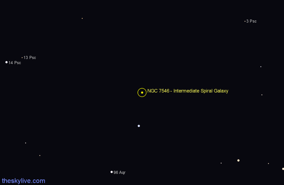Finder chart NGC 7546 - Intermediate Spiral Galaxy in Pisces star