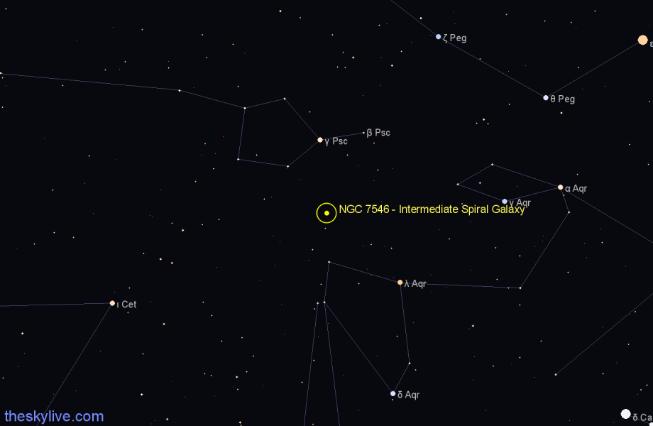 Finder chart NGC 7546 - Intermediate Spiral Galaxy in Pisces star