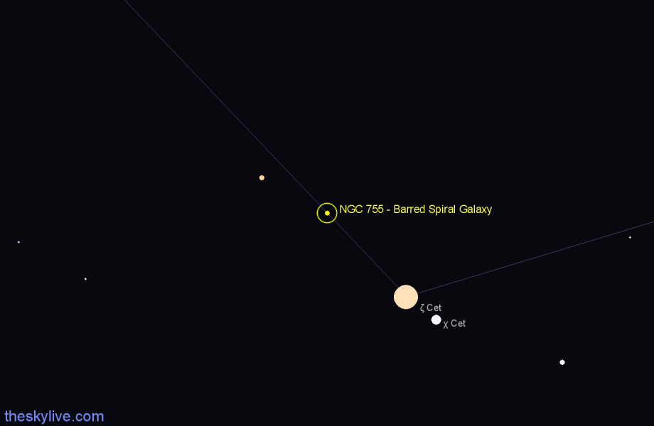 Finder chart NGC 755 - Barred Spiral Galaxy in Cetus star