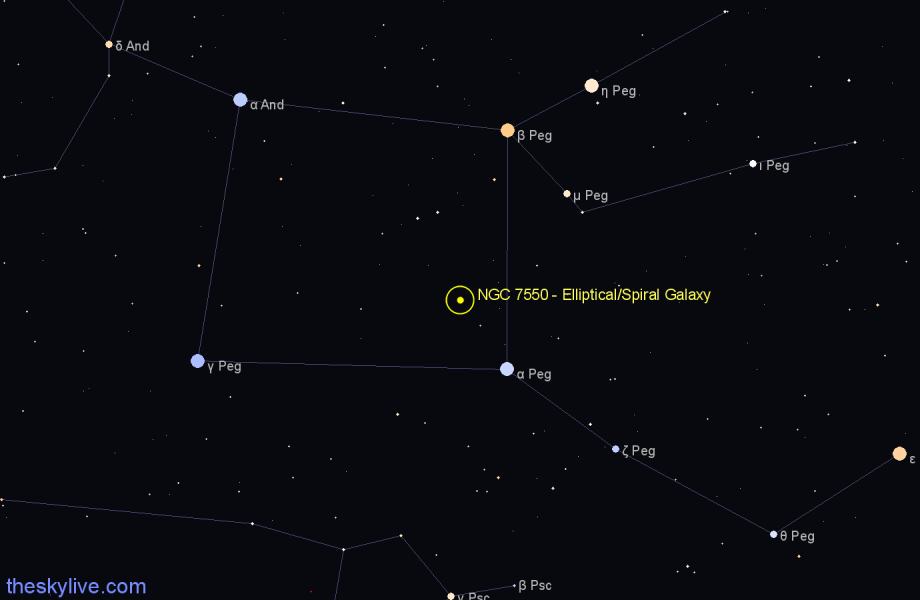 Finder chart NGC 7550 - Elliptical/Spiral Galaxy in Pegasus star