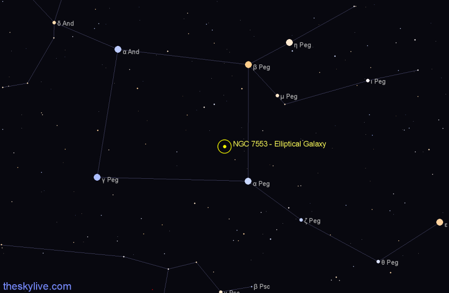 Finder chart NGC 7553 - Elliptical Galaxy in Pegasus star