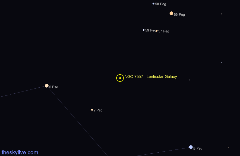 Finder chart NGC 7557 - Lenticular Galaxy in Pisces star