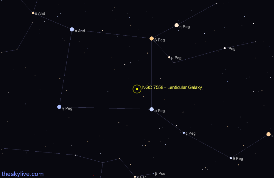 Finder chart NGC 7558 - Lenticular Galaxy in Pegasus star
