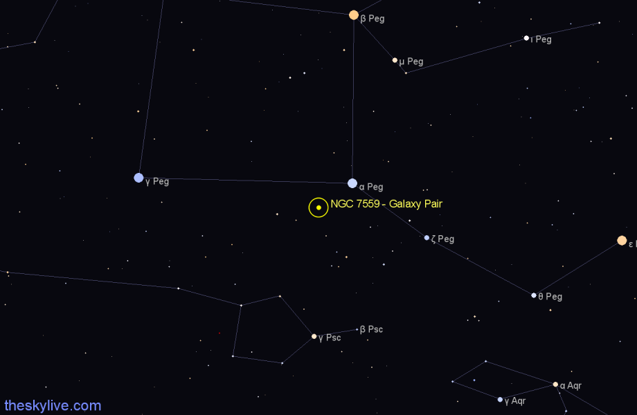 Finder chart NGC 7559 - Galaxy Pair in Pegasus star