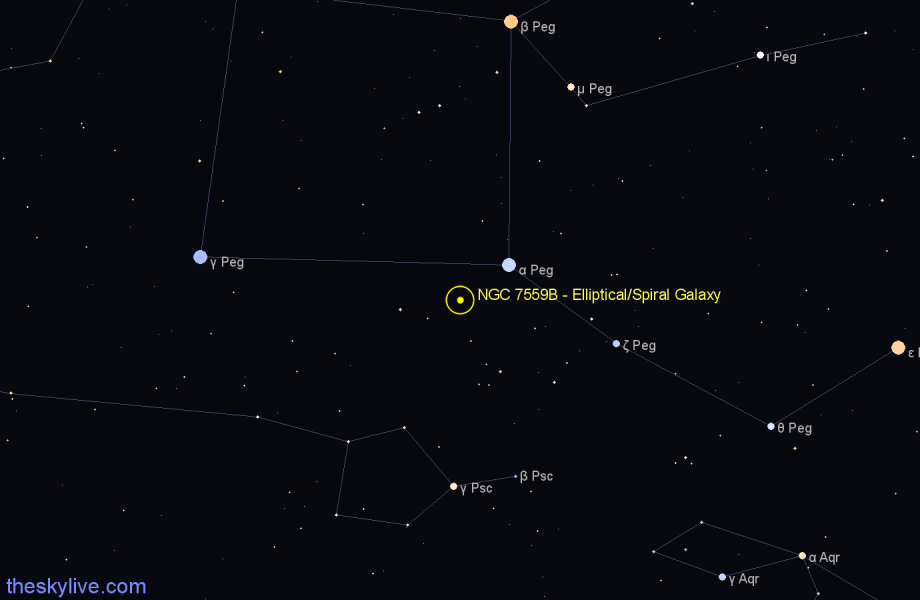Finder chart NGC 7559B - Elliptical/Spiral Galaxy in Pegasus star