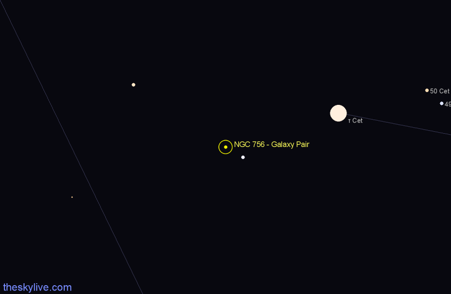 Finder chart NGC 756 - Galaxy Pair in Cetus star