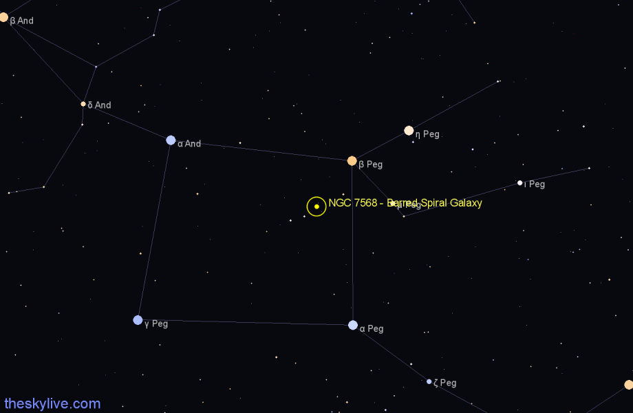 Finder chart NGC 7568 - Barred Spiral Galaxy in Pegasus star