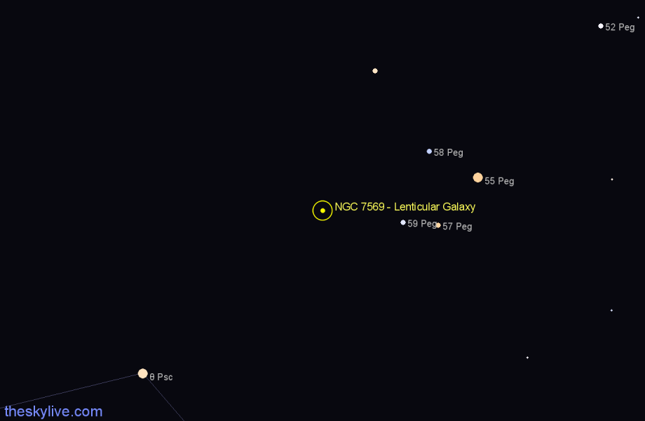 Finder chart NGC 7569 - Lenticular Galaxy in Pegasus star