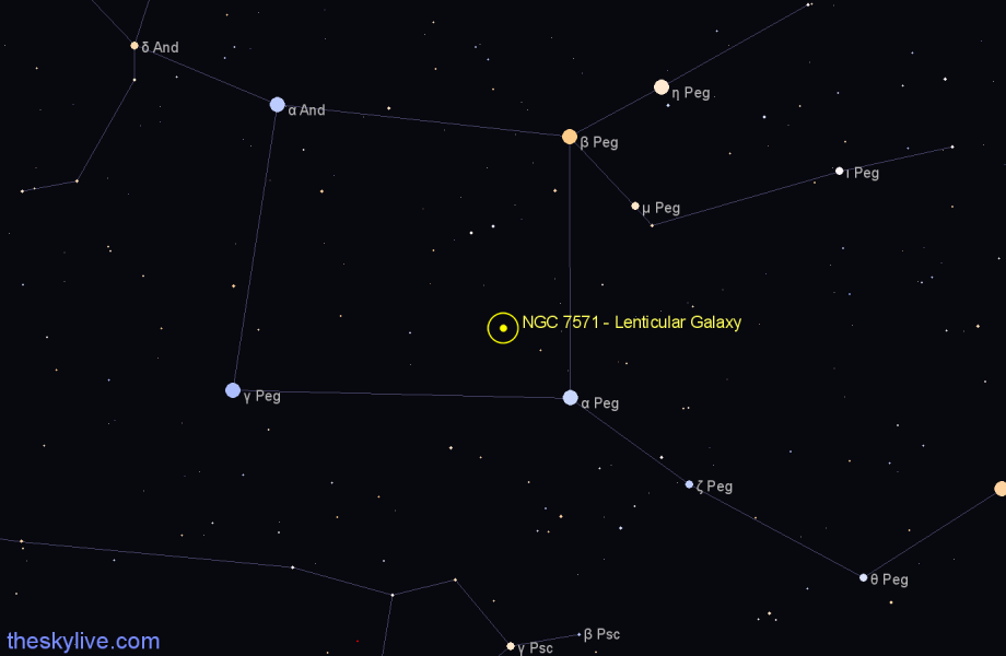 Finder chart NGC 7571 - Lenticular Galaxy in Pegasus star