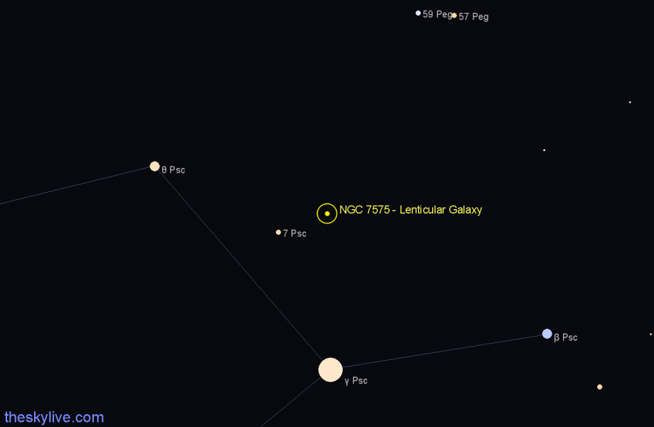 Finder chart NGC 7575 - Lenticular Galaxy in Pisces star