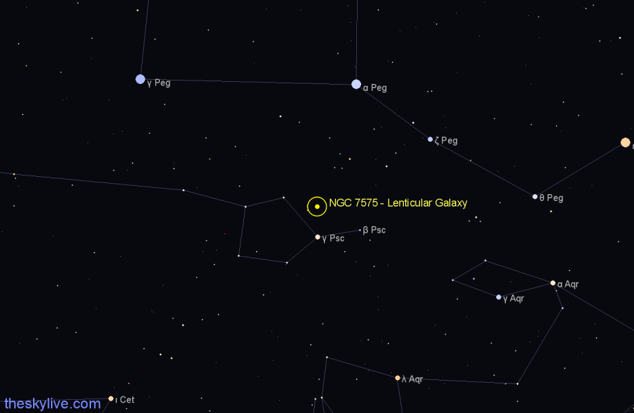 Finder chart NGC 7575 - Lenticular Galaxy in Pisces star