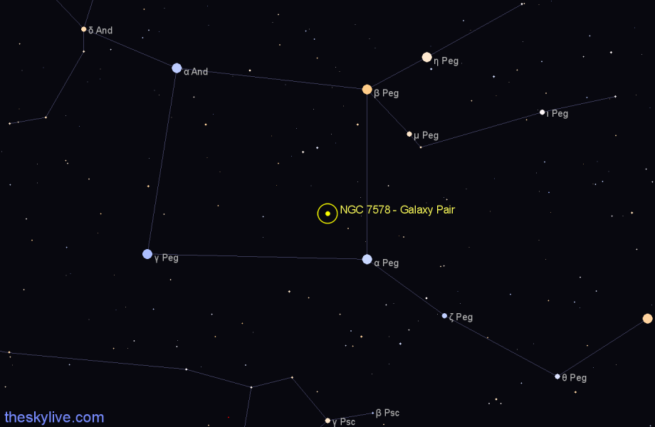 Finder chart NGC 7578 - Galaxy Pair in Pegasus star