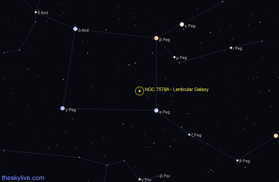 Finder chart NGC 7578A - Lenticular Galaxy in Pegasus star