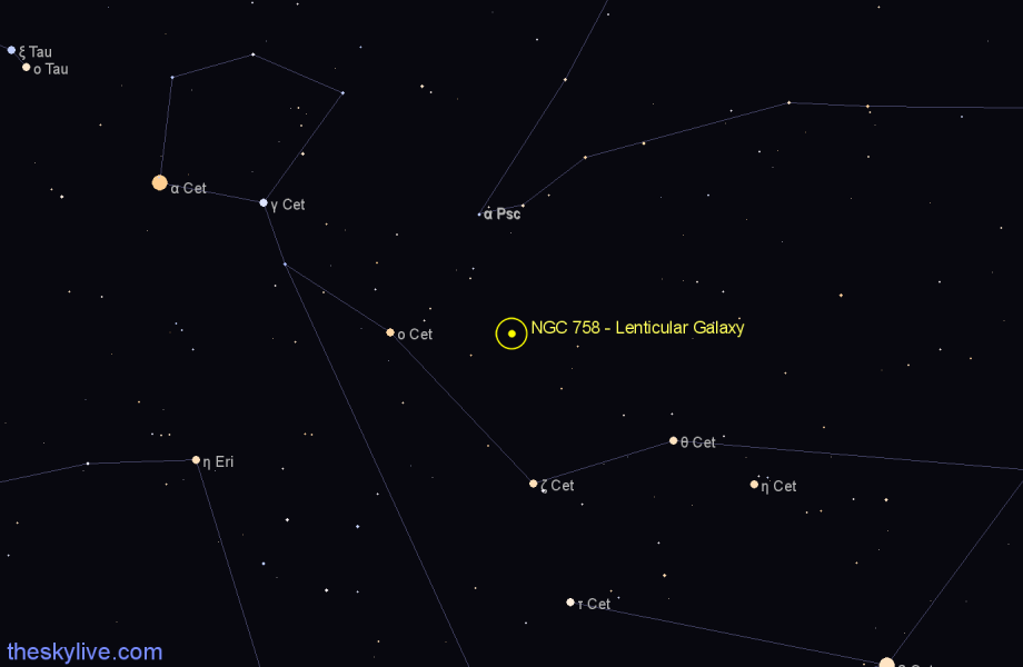 Finder chart NGC 758 - Lenticular Galaxy in Cetus star