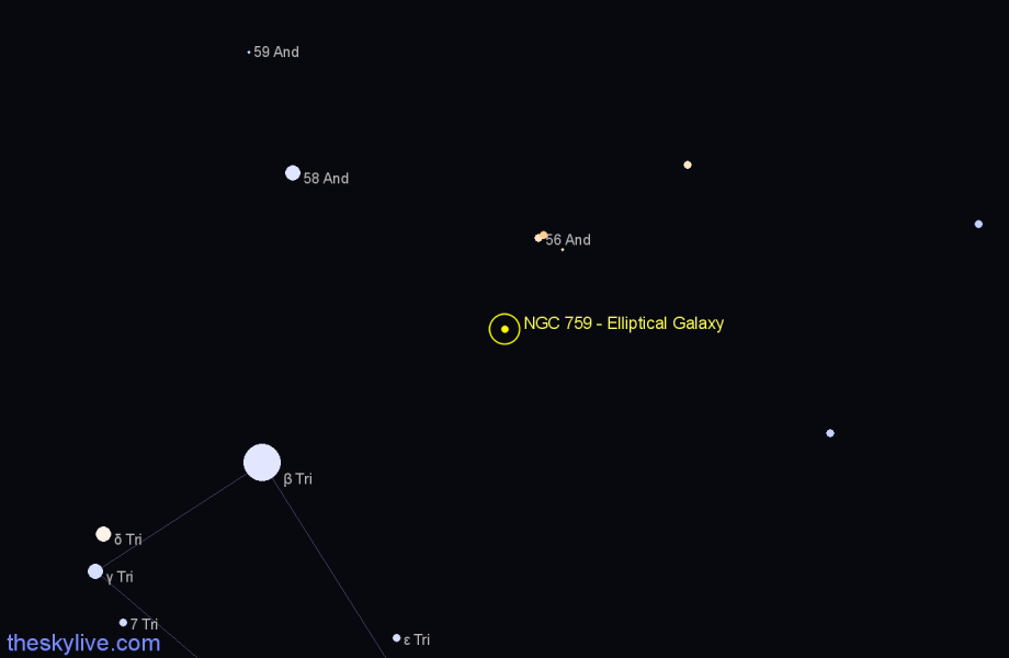 Finder chart NGC 759 - Elliptical Galaxy in Andromeda star