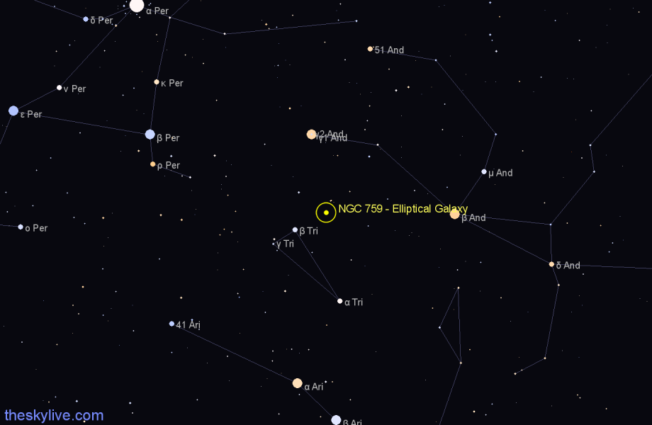 Finder chart NGC 759 - Elliptical Galaxy in Andromeda star