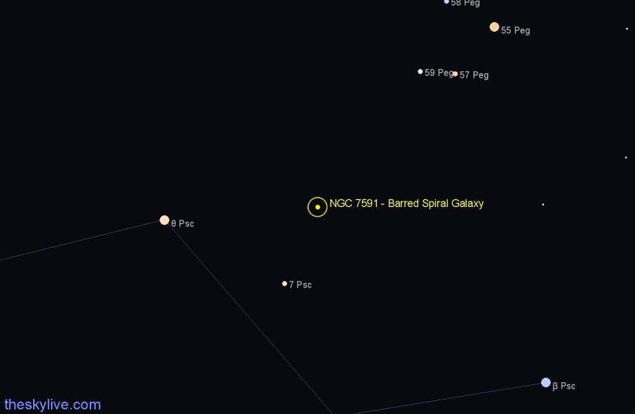 Finder chart NGC 7591 - Barred Spiral Galaxy in Pisces star
