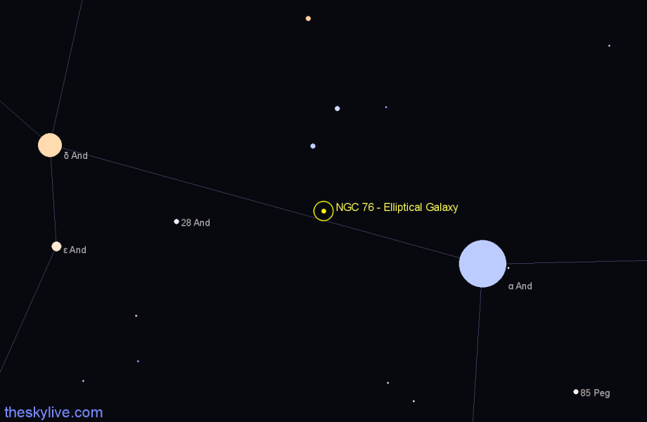 Finder chart NGC 76 - Elliptical Galaxy in Andromeda star