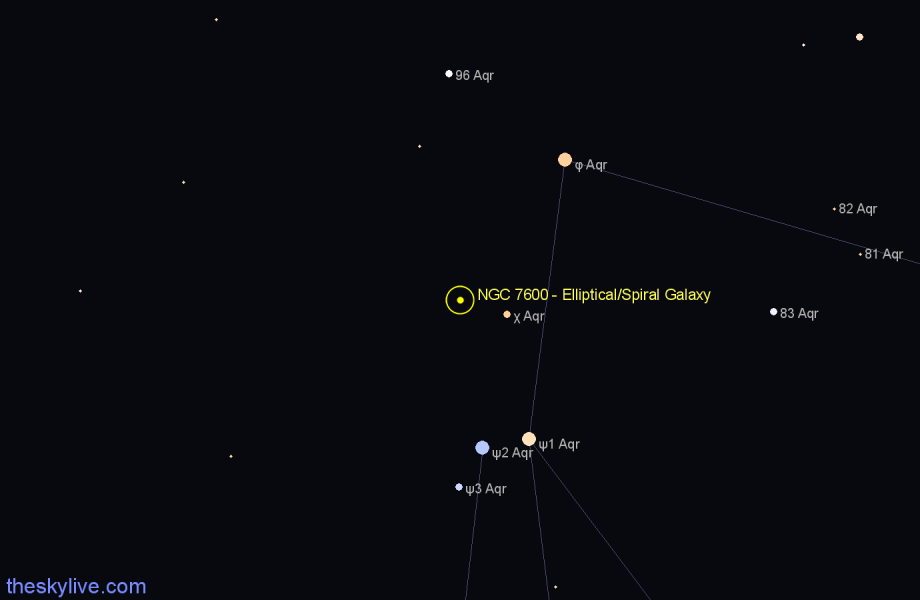 Finder chart NGC 7600 - Elliptical/Spiral Galaxy in Aquarius star