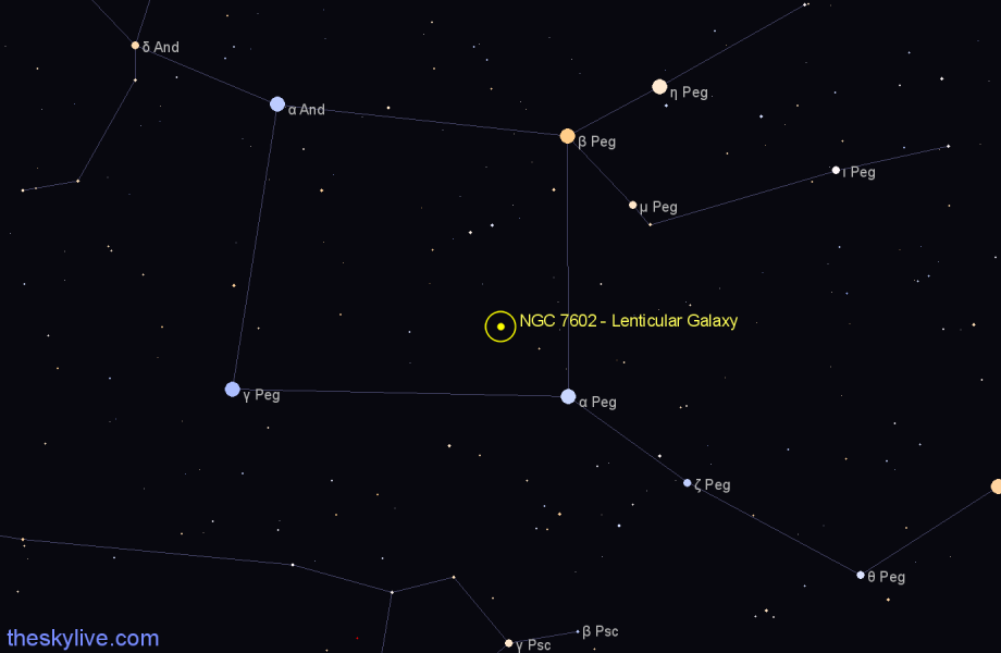 Finder chart NGC 7602 - Lenticular Galaxy in Pegasus star