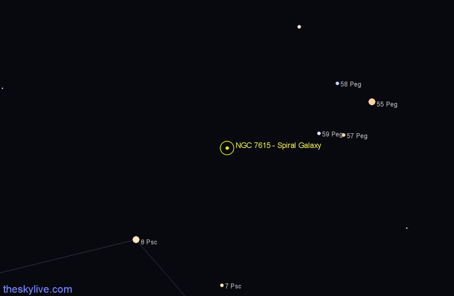 Finder chart NGC 7615 - Spiral Galaxy in Pegasus star