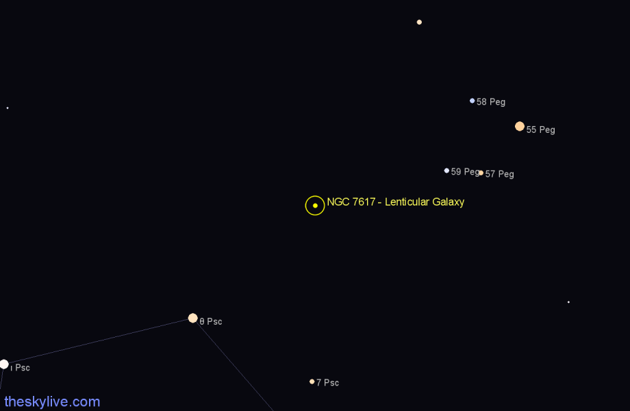 Finder chart NGC 7617 - Lenticular Galaxy in Pegasus star