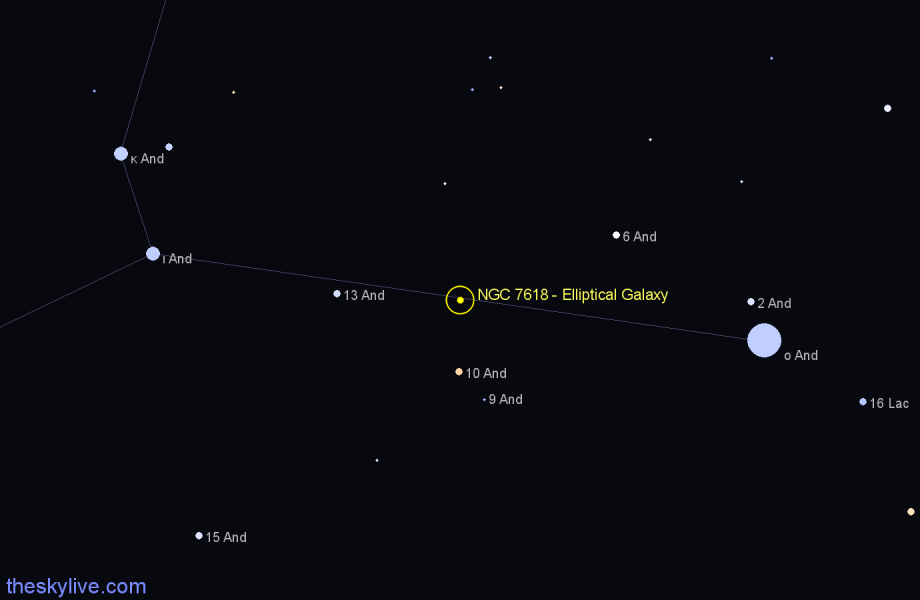 Finder chart NGC 7618 - Elliptical Galaxy in Andromeda star