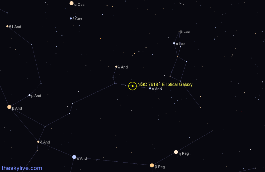 Finder chart NGC 7618 - Elliptical Galaxy in Andromeda star