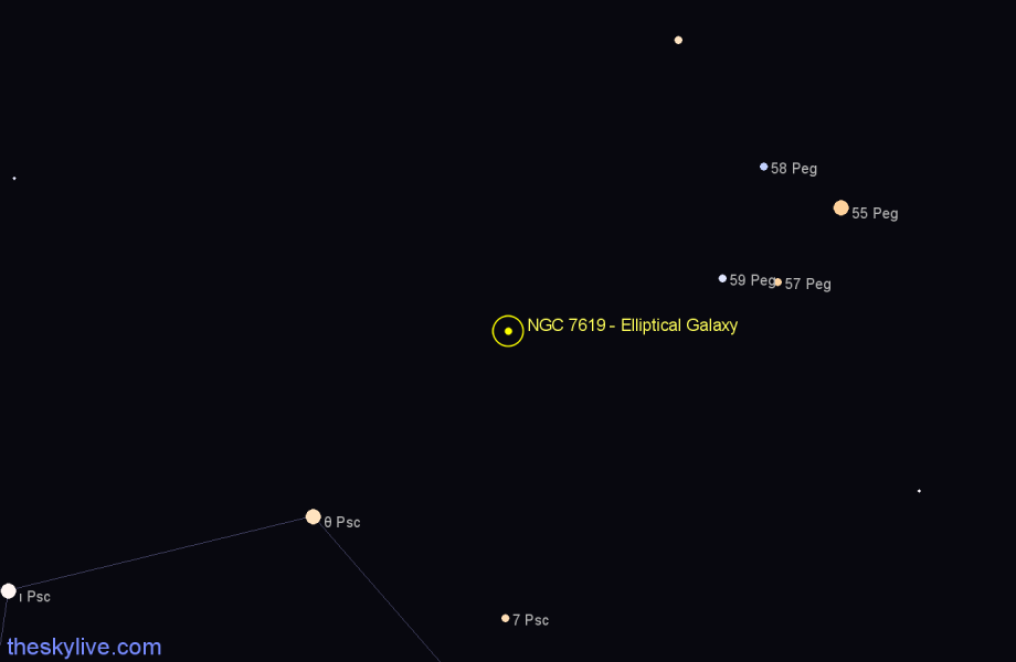 Finder chart NGC 7619 - Elliptical Galaxy in Pegasus star