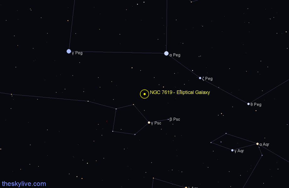 Finder chart NGC 7619 - Elliptical Galaxy in Pegasus star