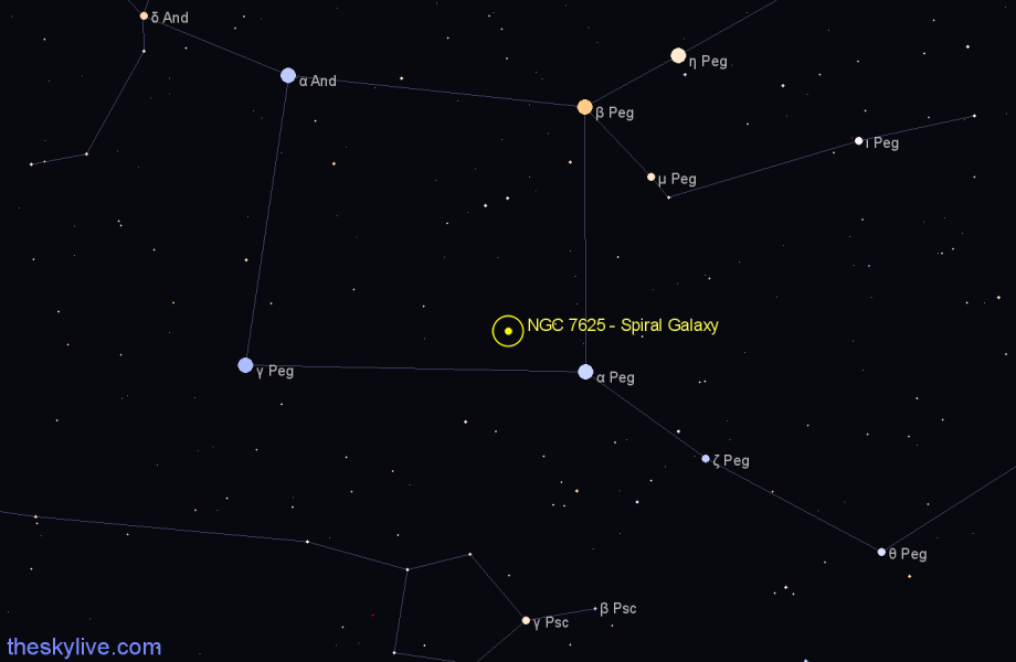 Finder chart NGC 7625 - Spiral Galaxy in Pegasus star