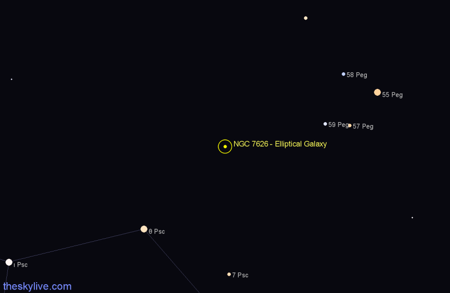 Finder chart NGC 7626 - Elliptical Galaxy in Pegasus star
