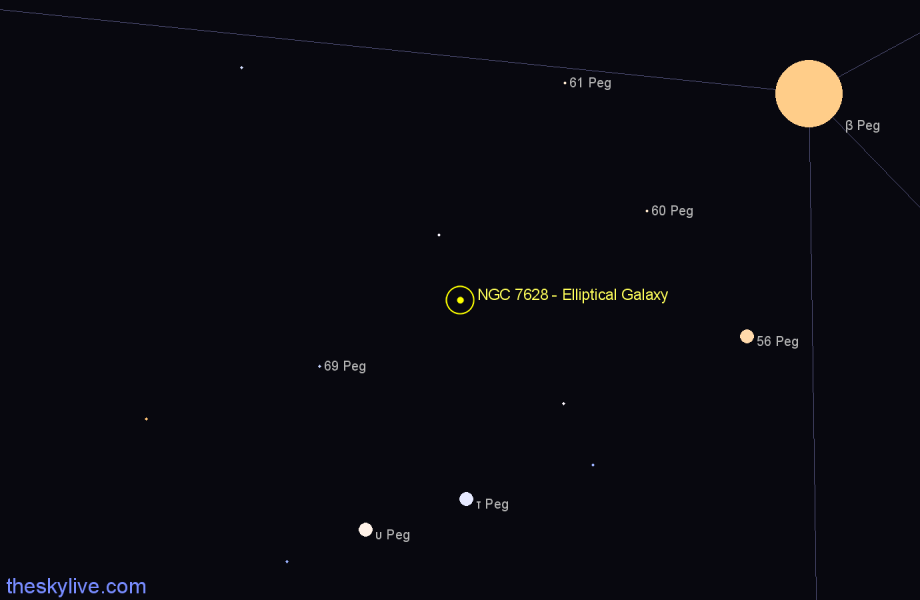 Finder chart NGC 7628 - Elliptical Galaxy in Pegasus star