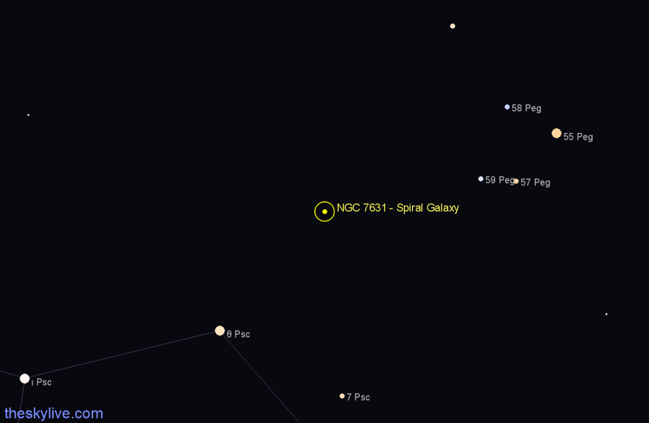 Finder chart NGC 7631 - Spiral Galaxy in Pegasus star