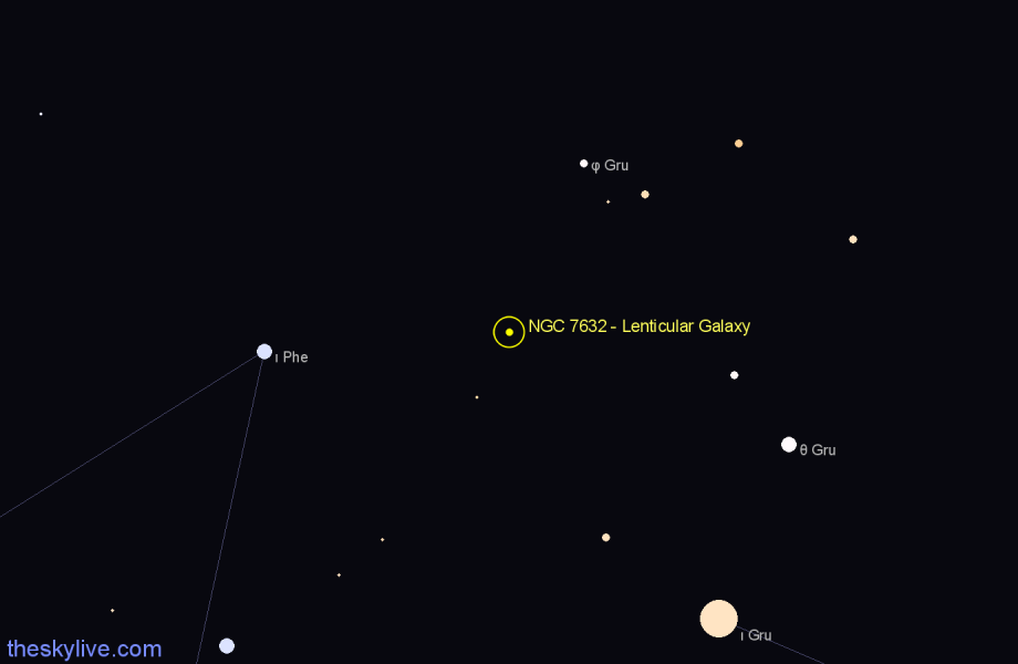 Finder chart NGC 7632 - Lenticular Galaxy in Grus star